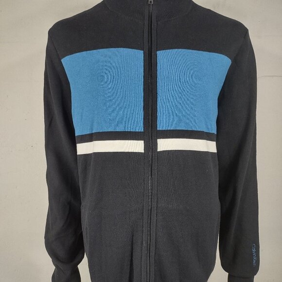 NWT Calvin Klein black blue white full zip mock neck cardigan jacket mens XL